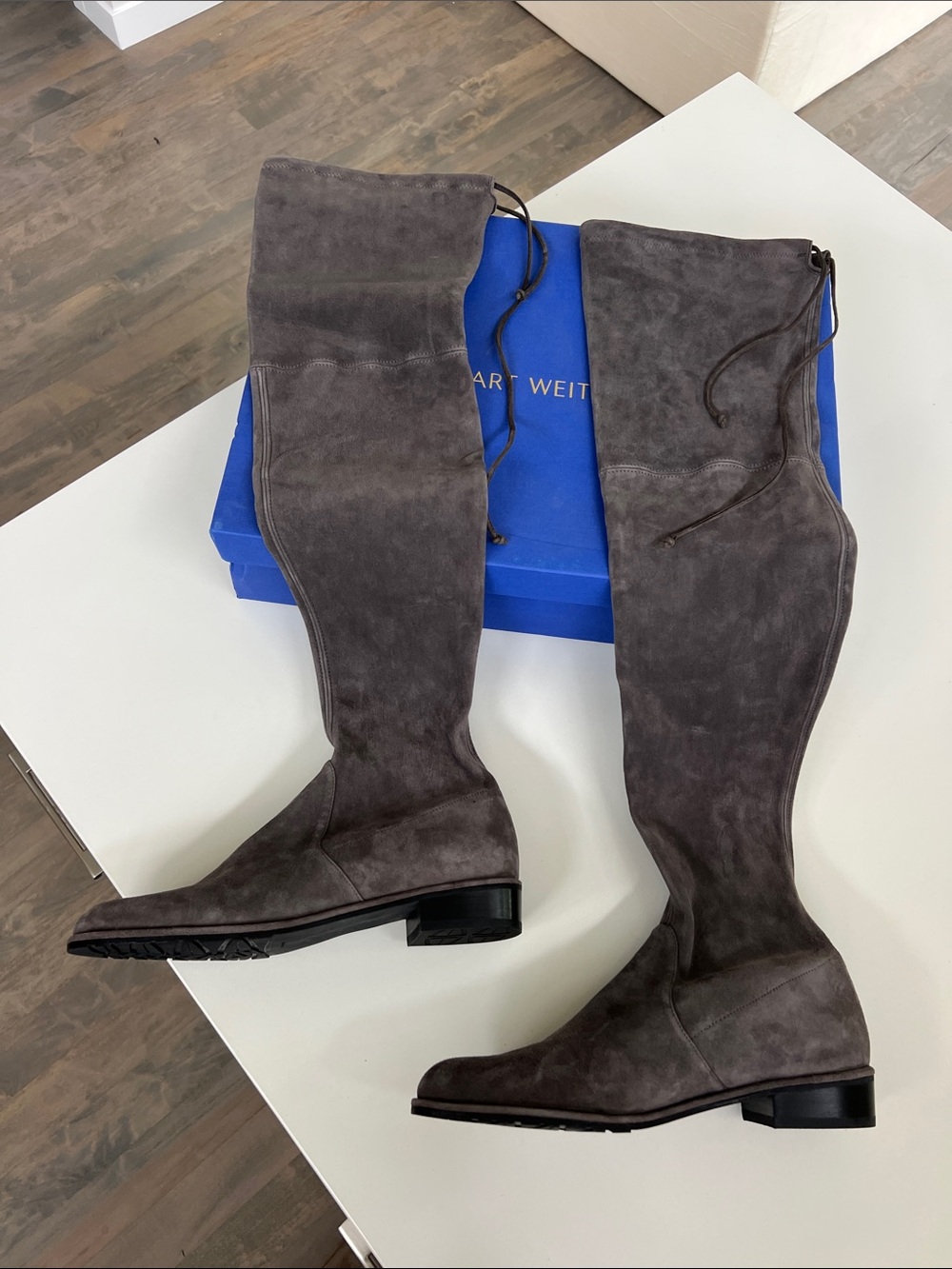 Stuart Weitzman gray suede leather long over the knee tie boots size 10